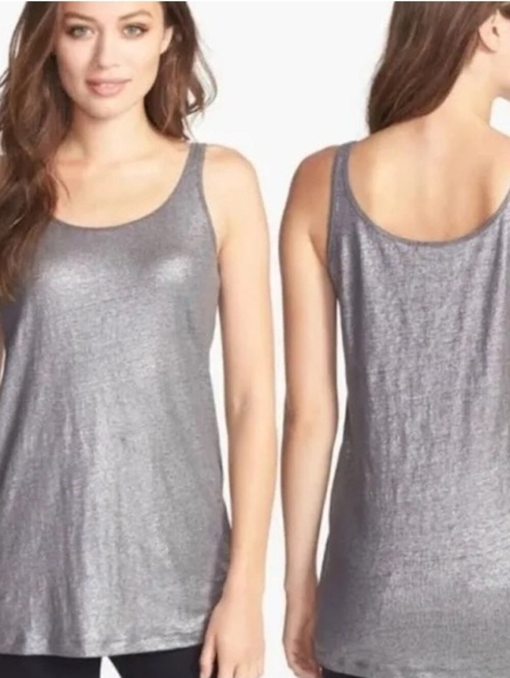 Eileen Fisher Organic Linen Tank Top Gray Metallic Shimmer Large